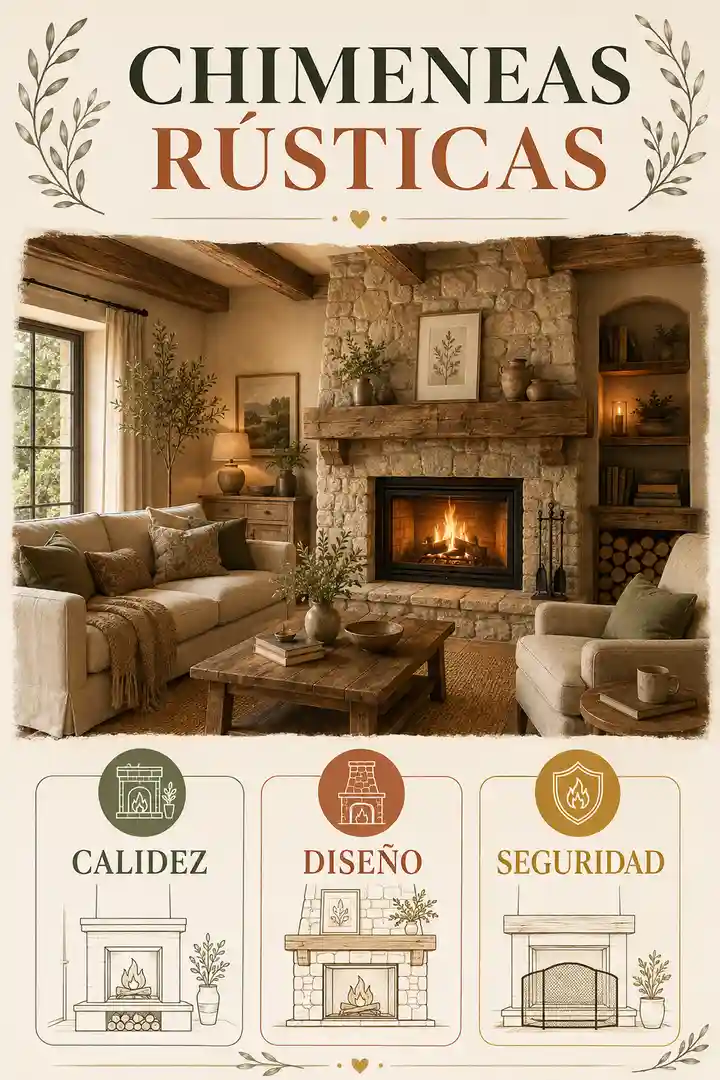 Chimeneas rústicas para casas de campo con piedra, madera, diseño y seguridad