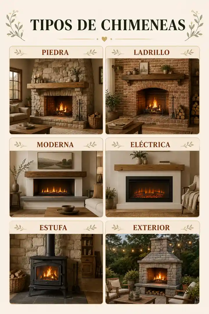 Tipos de chimeneas rústicas de piedra, ladrillo, modernas, eléctricas, estufas y exteriores