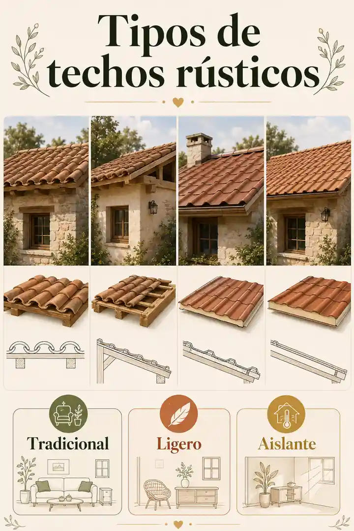 Infografía de tipos de techos rústicos para casas de campo