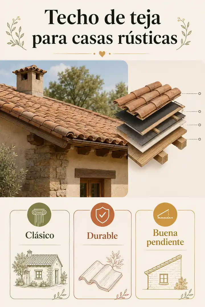 Infografía de techo de teja para casas rústicas