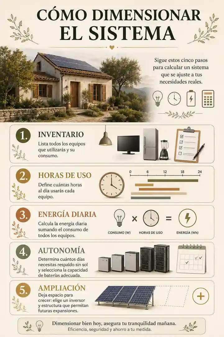 Pasos para dimensionar un sistema solar doméstico según el consumo