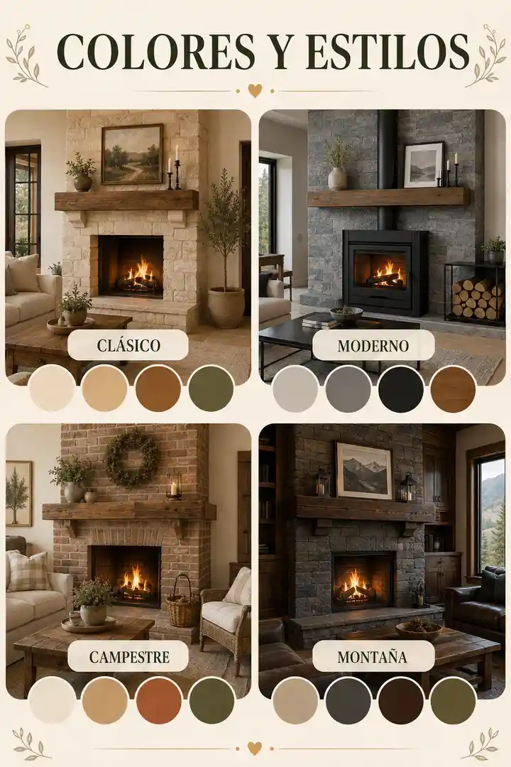 Colores y estilos para chimeneas rústicas clásicas, modernas, campestres y de montaña