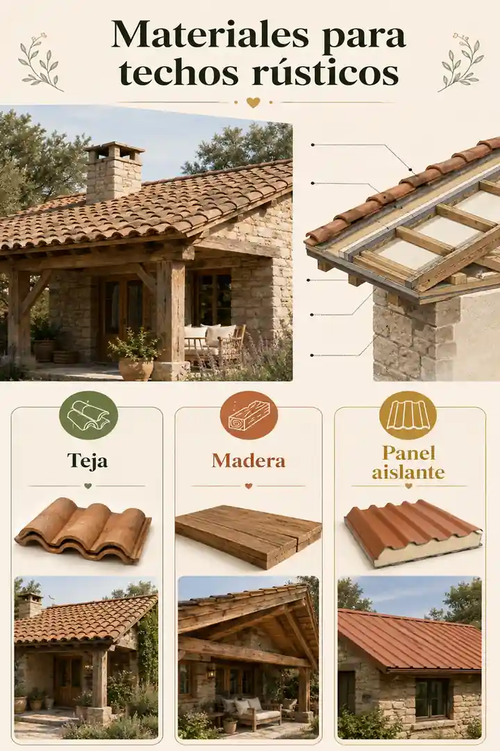Infografía de materiales para techos rústicos