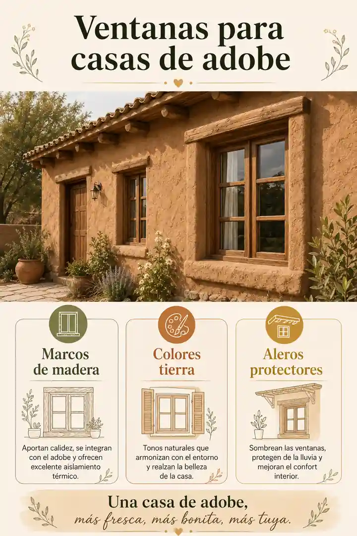 Infografía de ventanas para casas de adobe