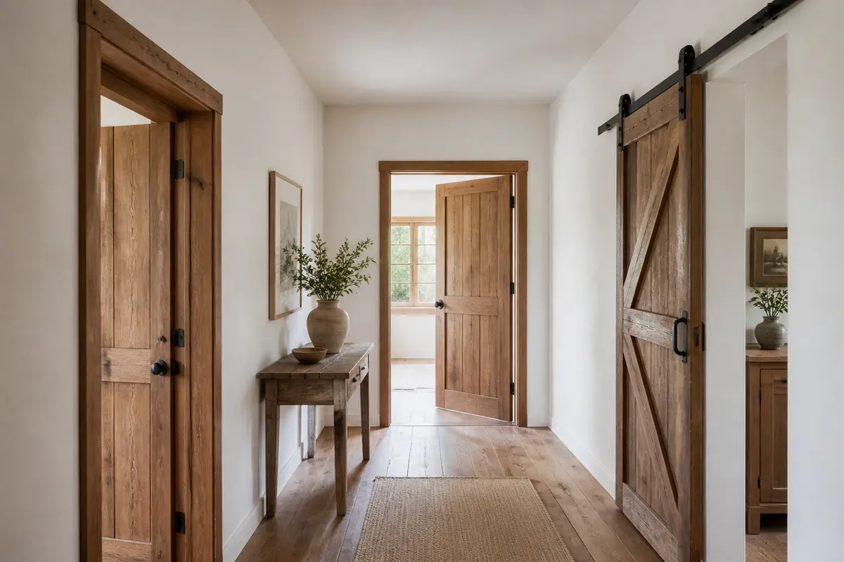 Puertas interiores rústicas de madera en casa de campo