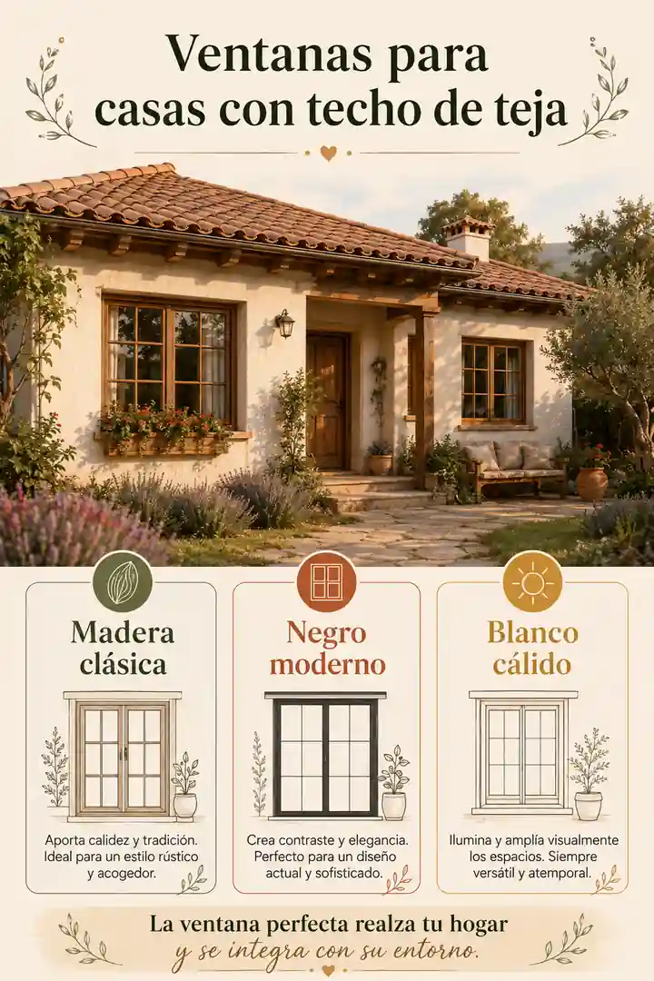 Infografía de ventanas para casas con techo de teja