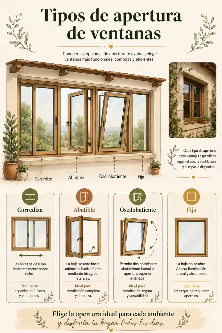 Infografía de tipos de apertura de ventanas