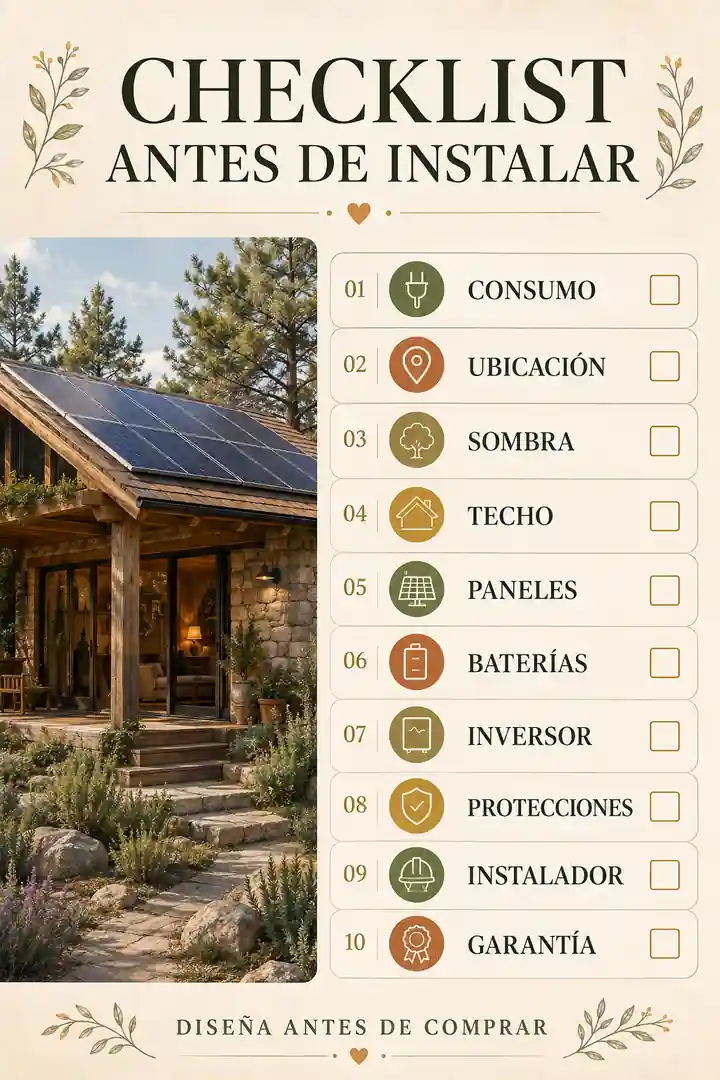 Checklist antes de instalar paneles solares en una casa rústica