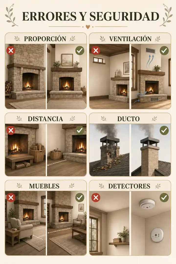 Errores comunes y medidas de seguridad al diseñar una chimenea rústica