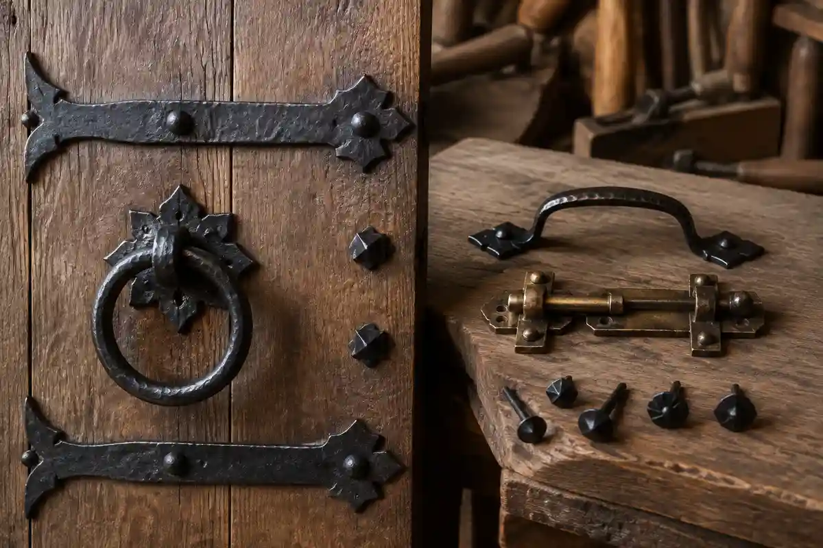 Herrajes de hierro y bronce para puertas rústicas