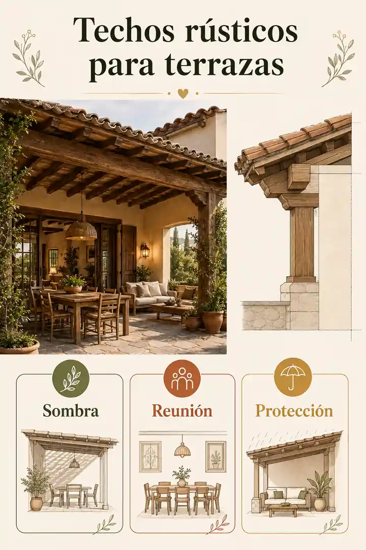 Infografía de techos rústicos para terrazas