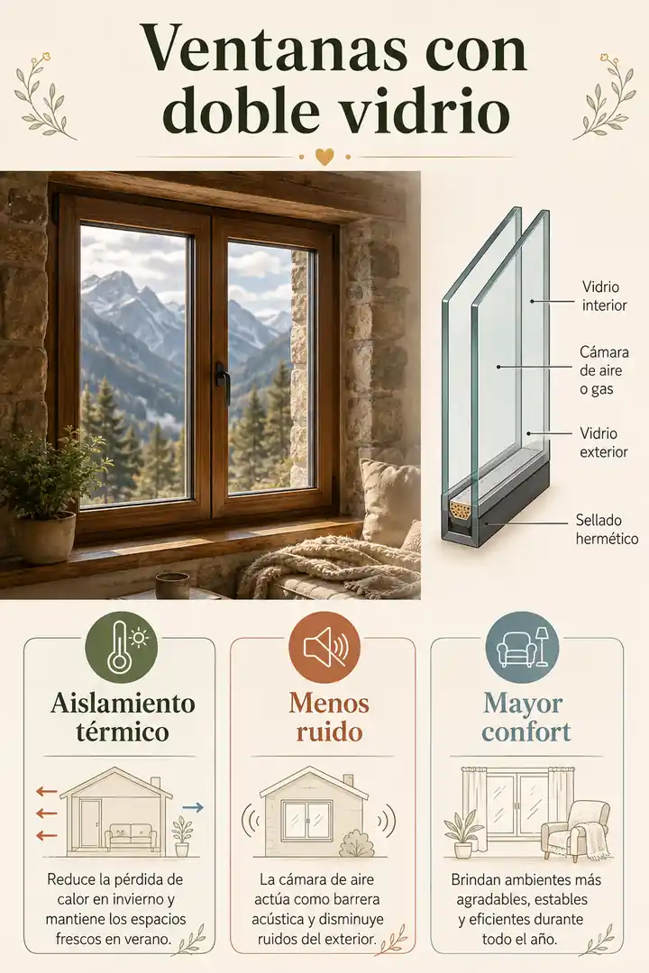 Infografía de ventanas con doble vidrio