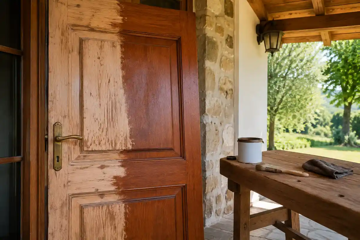 Mantenimiento y protección de una puerta exterior de madera