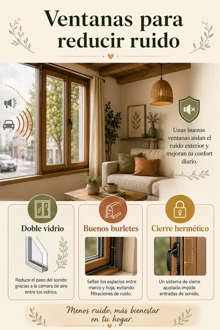 Infografía de ventanas para reducir el ruido