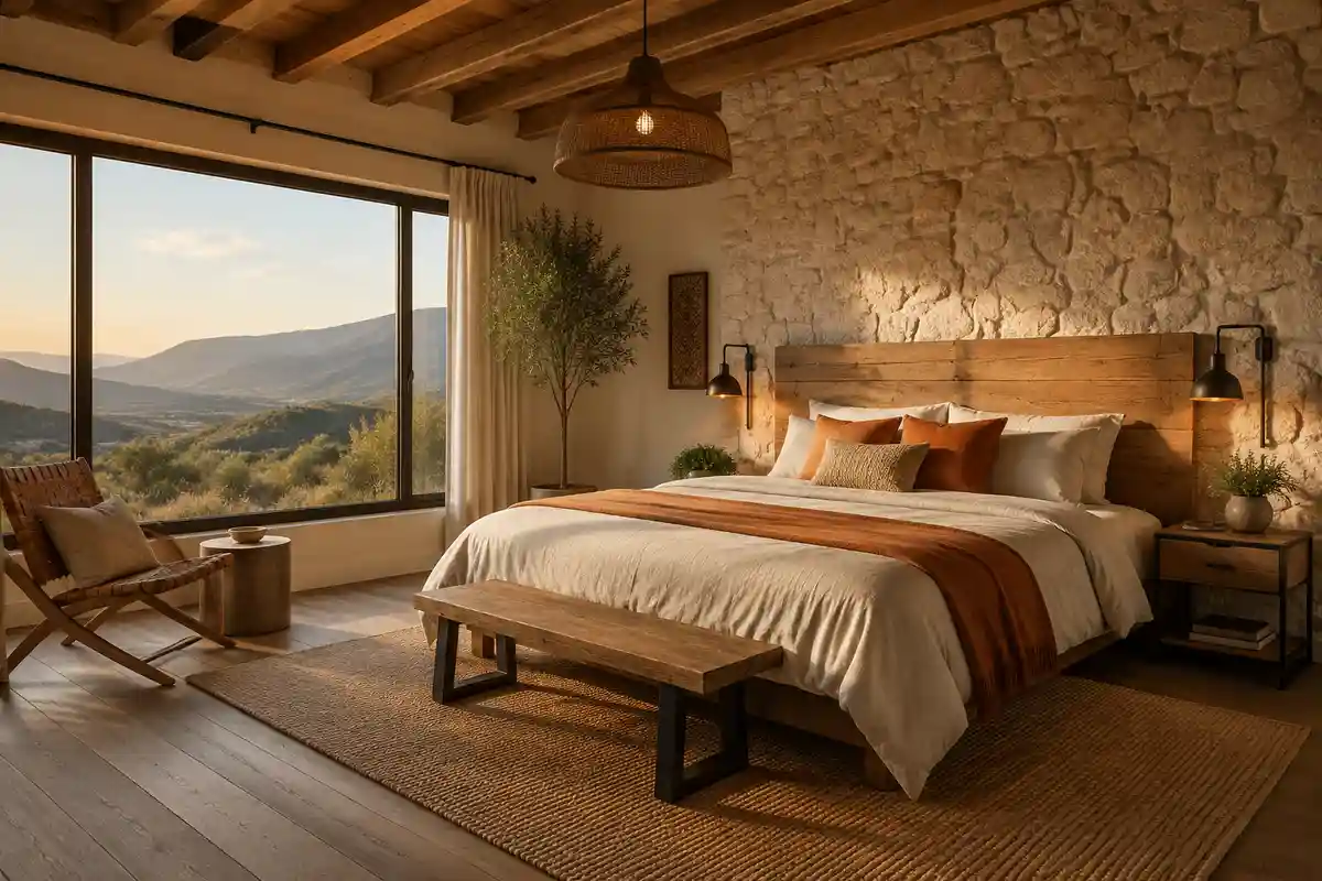Ideas de madera, piedra y textiles para dormitorios rústicos modernos