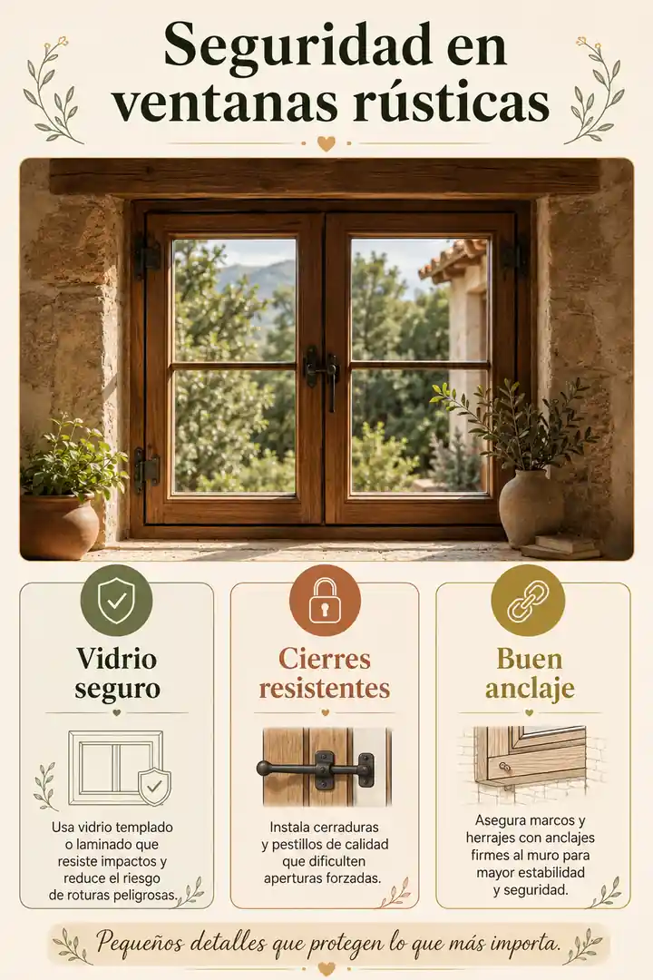 Infografía de seguridad en ventanas rústicas