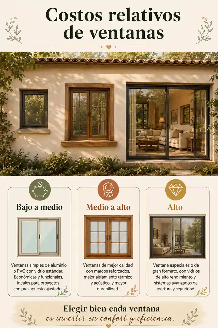 Infografía de costos relativos de ventanas