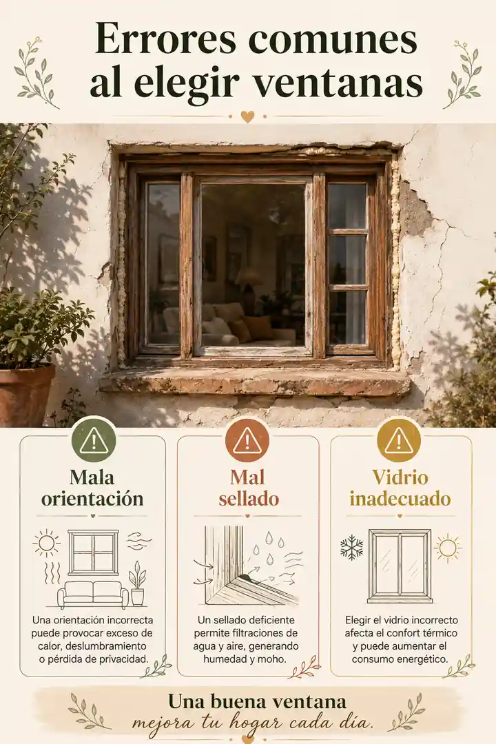 Infografía de errores comunes al elegir ventanas