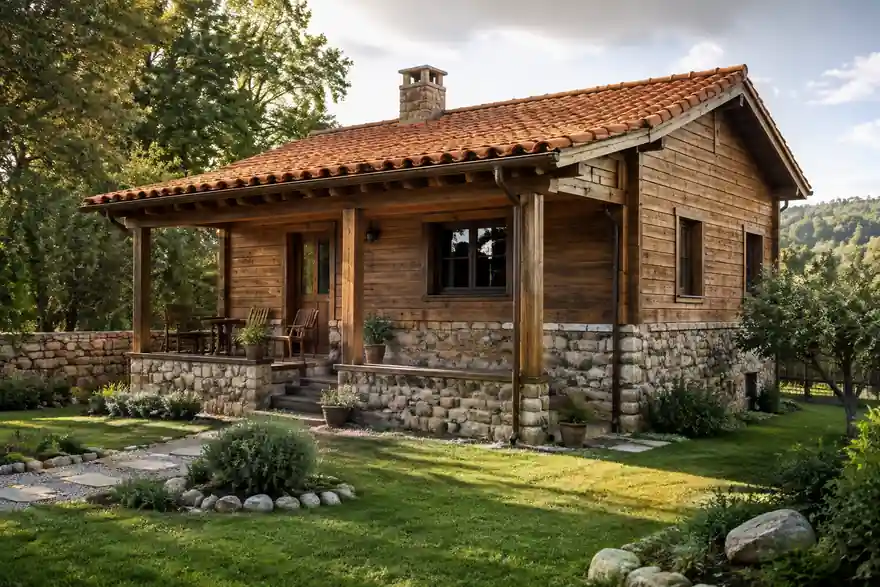 Casa rústica pequeña en un terreno compacto