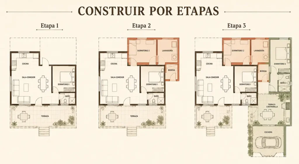 Plano para construir una casa rústica por etapas