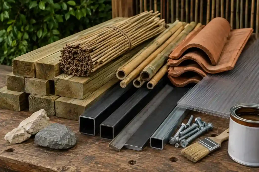 Materiales para pérgolas rústicas: madera, bambú, teja y policarbonato