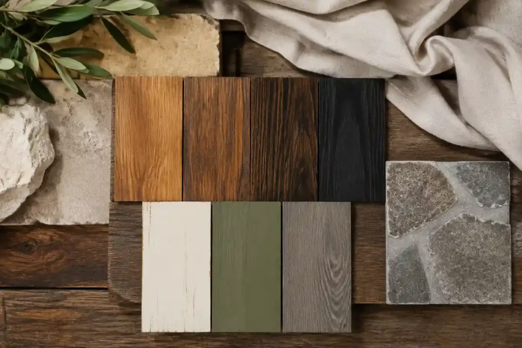 Paleta de colores naturales para pérgolas rústicas de madera