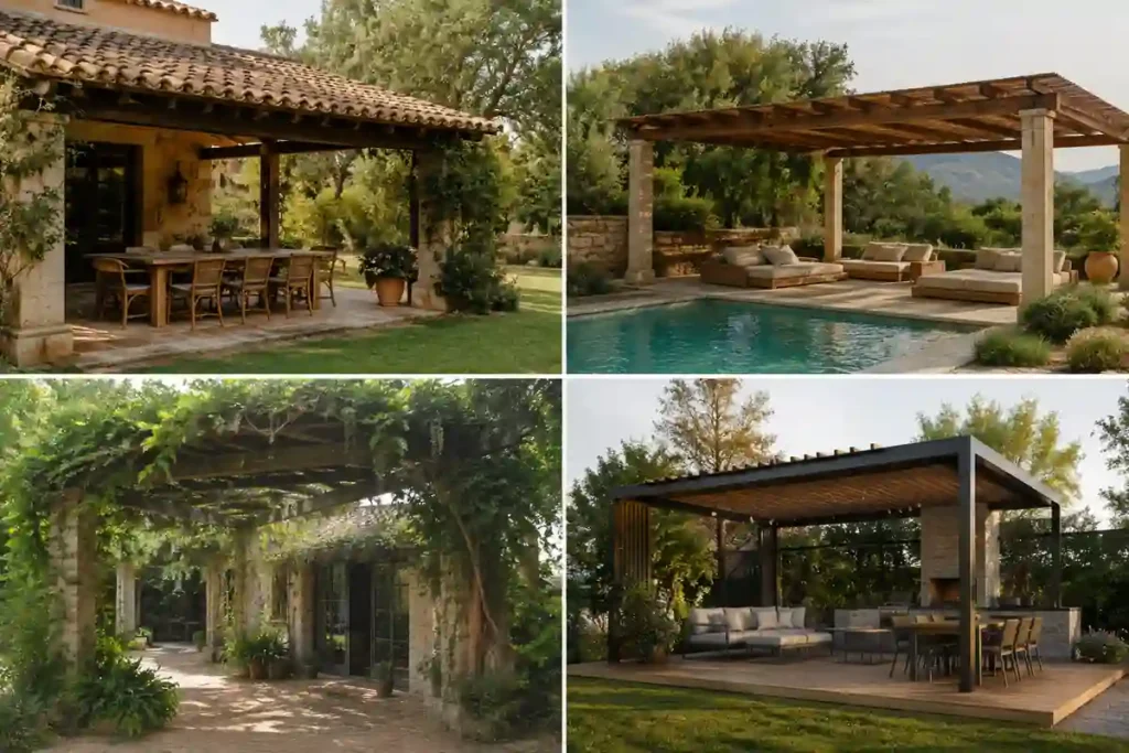 Cuatro ideas de pérgolas rústicas para terrazas, jardines y piscinas
