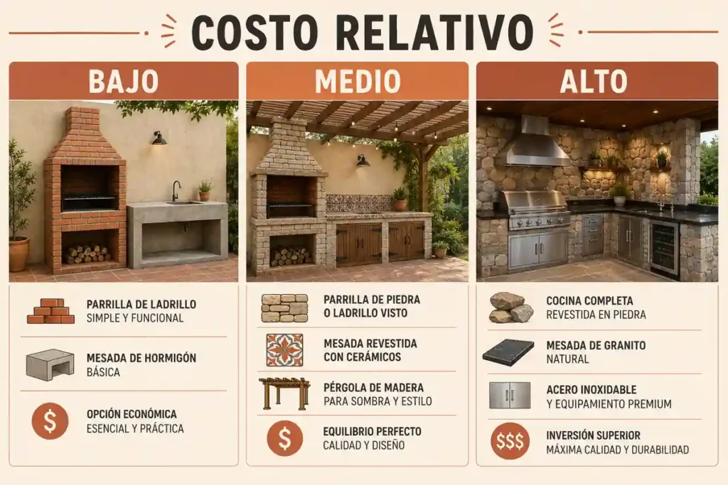Comparación de costos relativos de una parrilla rústica