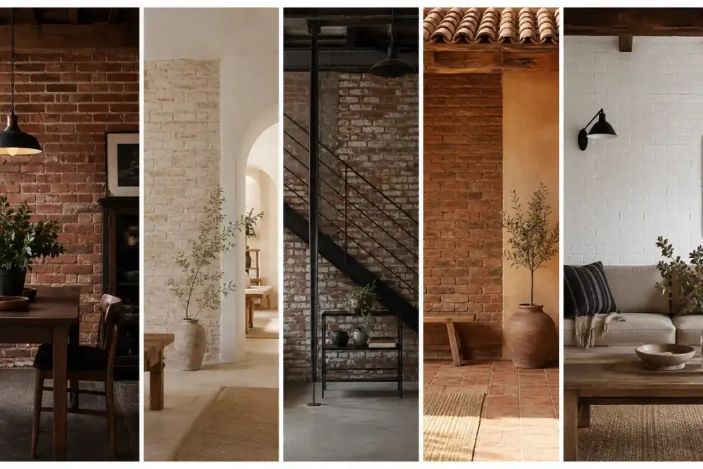 Combinaciones de ladrillo visto con madera, hierro, teja y muros blancos
