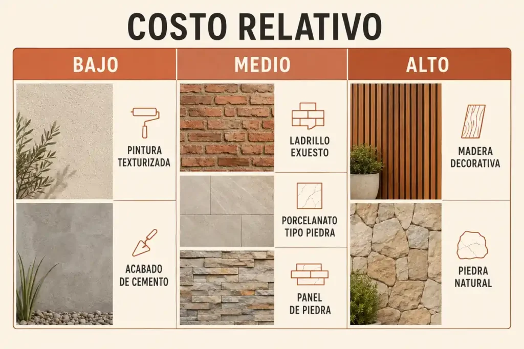 Comparación de costos relativos de revestimientos rústicos